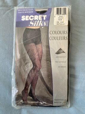 Vintage Secret Silky Colours Black Sheer Pantyhose One Size Fits 100-150 pounds